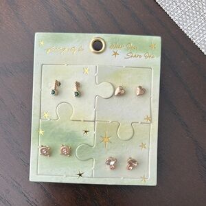 Gold Heart and Gemstone Earring Set by Free People